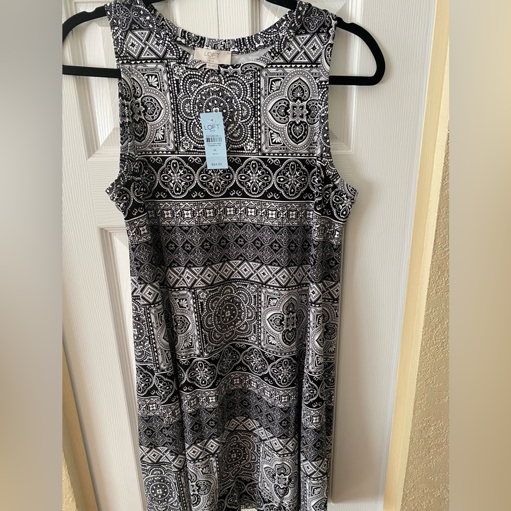 NWT LOFT Medium Petite Sleeveless Black and White Dress